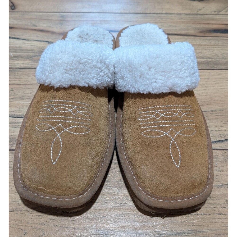 Ariat Dixon Women’s Suede Slip-On Western Slippers Faux Fur Lined Brown 9